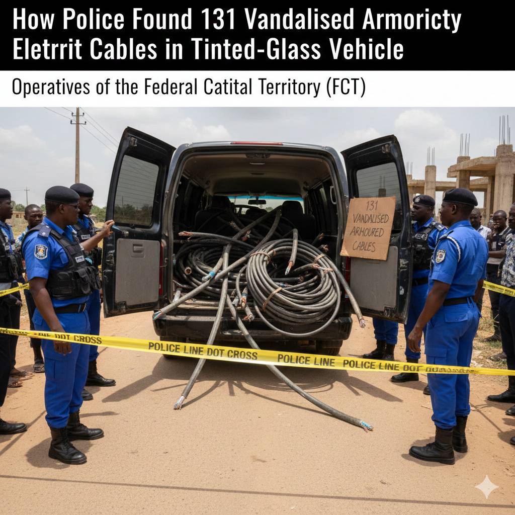 How Police Found 131 Vandalised Armoured Electricity Cables in Tinted-Glass Vehicle Operatives of the Federal Capital Territory (FCT)